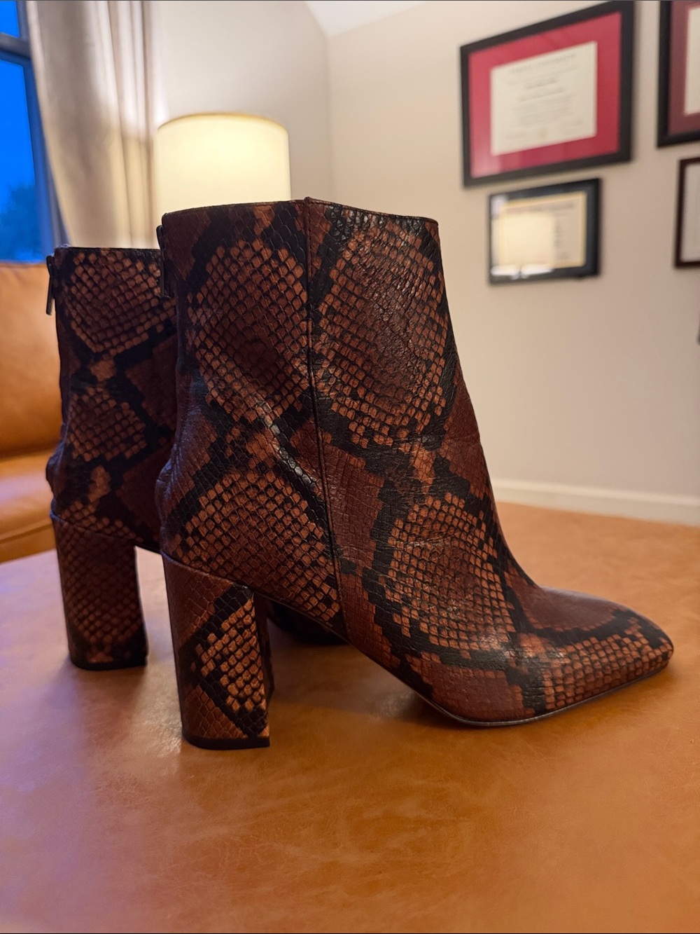 J. Crew Brown and Black Snake-Print Ankle Booties
